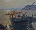 Gustave VIDAL (1895-1966)
Barques de pêche, contrejour le soir
Huile sur toile...