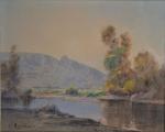 Louis Noël AGERON (1865-1935)
Paysage à la rivière, 1919. 
Aquarelle signée...