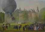ECOLE FRANCAISE
L'ascension en montgolfière près du chateau
Huile sur toile signée...