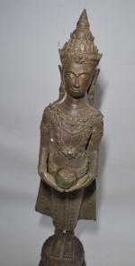 INDE
Sujet en bronze représentant une divinité tenant une offrande
H.: 66...