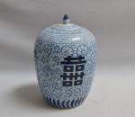 CHINE
Pot à gingembre couvert en porcelaine à décor bleu blanc
H.:...