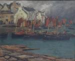 Charles COTTET (1863-1925)
Barques de pêche séchant leurs voiles
Huile sur carton...