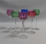 SAINT LOUIS
Suite de six verres en cristal de couleurs, signés...