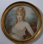 ECOLE FRANCAISE
Portrait de dame à la poitrine dénudée
Miniature ronde
D.: 6.4...