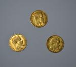 Trois pièces or, 20 francs, Napoléon III, 1853, 1856, 1859
Lot...