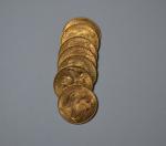 Sept pièces or, 20 francs, Coq, 1910
Lot conservé en banque,...