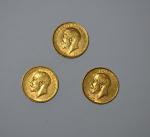 Trois pièces or, Souverain, Georges V, 1913 (x3)
Lot conservé en...