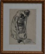 Maximilien LUCE (1858-1941)
La lavandière, 1891. 
Fusain signé du cachet en...