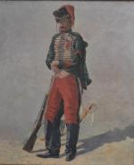 Y.M. GRATON (XIX-XXème)
Troisième de hussard Directoire, 1895. 
Huile sur toile...