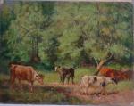 Eugène DAMBLANS (1865-1945)
Vaches aux prés
Huile sur carton signée en bas...