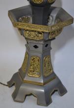 ASIE
Pied de lampe en bronze patiné et doré, à décor...