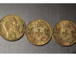 3 PIECES OR : 20 francs 1854