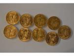 9 PIECES or 20 francs Coq 1905x2-1907-1908-1910x2-1911-1913x2