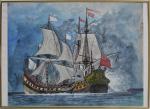 Armel DE WISMES (1922-2009)
Combat naval
Gouache et aquarelle signée en bas...