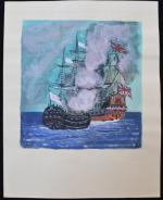 Armel DE WISMES (1922-2009)
Combat naval
Gouache aquarellée monogrammée en bas à...