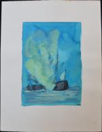 Armel DE WISMES (1922-2009)
Combat naval
Gouache et aquarelle monogrammée en bas...