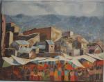 Mhire BARRIENTOS [bolivien] (XXème)
Scène de marché 
Huile sur toile signée...