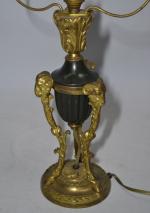 PIED DE LAMPE en bronze, la base tripode figurant des...