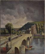 O. BRIQUELET (XIX-XXème)
Animation sur le pont, 1890. 
Huile sur toile...