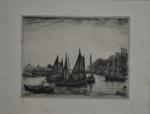Jean FRÉLAUT (1879-1954)
Barques sur la rivière, 1936. 
Gravure signée et...