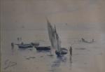 Ed. JONAS (XIX-XXème)
Personnages près des bateaux à marée basse
Aquarelle signée...