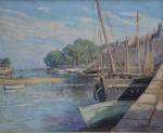 Emile GAUFFRIAUD (1877-1957)
Le Pouliguen, bateaux dans le port, 1933. 
Huile...