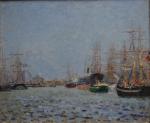 Émile Alfred DEZAUNAY (1854-1938)
Fécamp, voiliers à quai, 1903. 
Huile sur...
