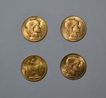 Quatre pièces or 20 francs, 1893, 1910 et 1911 (2)