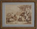 Jean-Baptiste LEPRINCE (1734-1781)Personnages auprès des animaux, 1769. Estampe en bas...