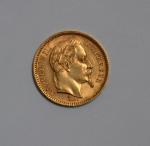 Une pièce or 20 francs, Napoléon III tête laurée, 1862...