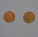 Deux pièces or 20 francs, Génie de la République, 1890...