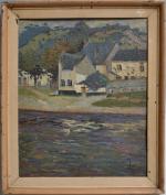 Emmanuel MEURIS [belge] (1894-1969)
Maisons devant la rivière, 1918. 
Huile sur...