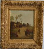 ECOLE du XIXème
Scène de village
Huile sur toile 
28 x 24...