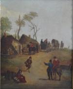 ECOLE du XIXème
Scène de village
Huile sur toile 
28 x 24...