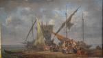 François DUVAL (1776-1854)
Le retour des pêcheurs, 1820
Huile sur toile signée...