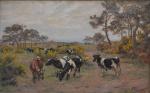 Théophile Louis DEYROLLE (1844-1923)
Paysage aux vaches
Huile sur toile signée en...