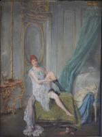 Ignace SPIRIDON (act.1869-1900)
Femme aux bas ou odalisque
Huile sur panneau signée...