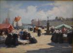 Henri Alphonse BARNOIN (1882-1940)
Concarneau, le marché animé
Huile sur toile signée...