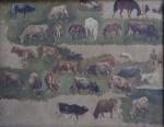 ECOLE FRANCAISE vers 1850, entourage de Brascassat
Etude de vaches, chevaux...