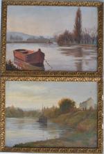 Fernand FERNEL (1872-1934)
Paysages aux bateaux
Paire d'huiles sur toile signées en...