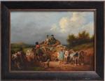 Félix DUPUY (XIXème)
Le retour des soldats, 1835.
Huile sur toile signée...