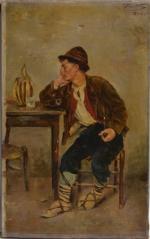 ECOLE ITALIENNE du XIXème
Le mendiant, 1890. 
Huile sur toile signée,...