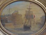 ECOLE FRANCAISE du XIXème
Voilier entrant au port
Huile sur toile ovale...