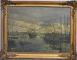 Edmond BERTREUX (1911-1991)
Nantes, le port, 1945. 
Huile sur toile signée,...
