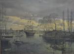 Edmond BERTREUX (1911-1991)
Nantes, le port, 1945. 
Huile sur toile signée,...