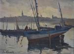 Jo COAT (1897-1969)
Thonier à marée basse, 1948. 
Huile sur panneau...
