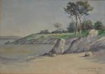 Amedee JOULLIN (1862-1917)
Paysage côtier, 1892. 
Aquarelle signée, datée et dédicacée...