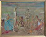 Pierre CAVELLAT (1901-1995)
Personnnages sur la plage, 1961. 
Huile sur toile...